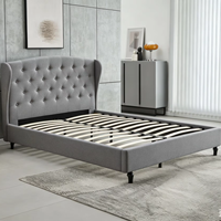 Tête de lit capitonnée à boutons avec sommier en tissu et support en lattes de bois, sans sommier à ressorts requis, lit de chambre à coucher taille Queen ou King
