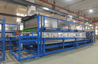 SINDEICE Machine à glace industrielle de 25 tonnes Machine à glaçons de refroidissement par eau avec moteur de pompe et PLC 220V pour blocs de glace de port de pêche