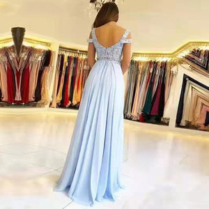 Chiffon Long Evening Dress A-Line Sweetheart Neckline Empire Waist Slit Formal Party Gown Sky Blue - Product Image 2