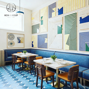 Ensemble table et chaises <span class=keywords><strong>de</strong></span> restaurant/boutique <span class=keywords><strong>de</strong></span> thé, table minimaliste carrée en pierre, canapé rembourré en velours - Product Image 2