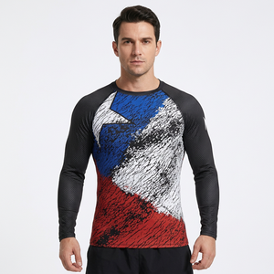 Freandy Sports Premium MMA Men's Full Sleeve Rash Guard Sublimation Print Quick Dry Polyester <b>Compression</b> <b>Shirt</b> Blue Red <b>White</b> - Product Image 1