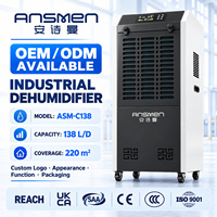 Déshumidificateur industriel Ansmen ASM-C138 138L 220V 2000W, unité métallique, affichage numérique, minuterie, relance automatique