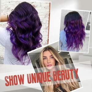 วิกผมยาวหยิกไล่เฉดสีม่วง 26 นิ้ว วิกผมสังเคราะห์ลอนน้ำ  แบบเต็มศีรษะ  เส้นผมธรรมชาติ  ใยคาเนคาลอน วิกผมผู้หญิง - Product Image 2