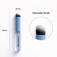 Ensemble de 3 pinceaux de maquillage portables, mini pinceaux professionnels de voyage pour fond de teint, blush et anticernes, kit cosmétique synthétique bleu de luxe