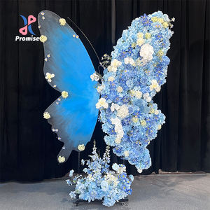 Panneau de fond moderne en soie bleue mystérieuse à motifs floraux et papillons, parfait pour les décorations de mariage et d'anniversaire - Product Image 1