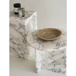 天然灰色脉白色大理石立方体形状表侧桌客厅桌