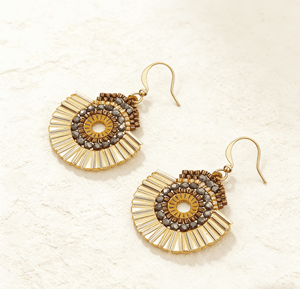 Boucles d'oreilles pendantes tissées à la main en acier plaqué or 18 carats avec perles de riz Miyuki, style ethnique bohème classique - Product Image 3