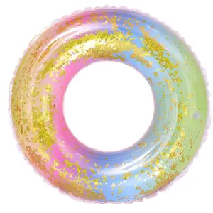 Pool Floats Kids Adult Swimming Tube Inflatable Swimming Floating Rainbow Swimming Rings With Sequins Inside