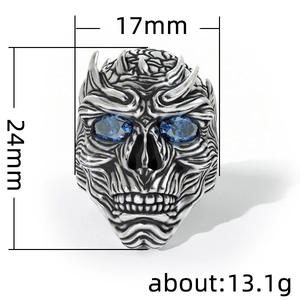 Anello da Cocktail H144 Skeleton da Uomo, Tono Argento, Zirconia Cubica, Incastonatura a Griffe Ovali, Anelli alla Moda da Regalo - Product Image 4