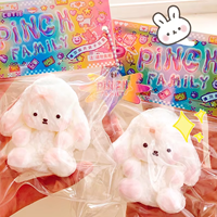 En gros, Jouet à presser anti-stress en plastique floqué extra-doux, lapin mignon à oreilles tombantes avec nœud, Kawaii, couleur rose pastel