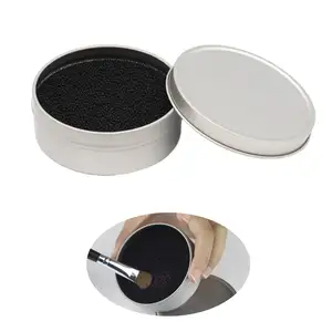 निजी लेबल थोक मेकअप ब्रश साफ काले रंग से भरे स्पंज गोल सूखे स्पंज कॉस्मेटिक ब्रश ड्रायर धातु टिन बॉक्स के साथ