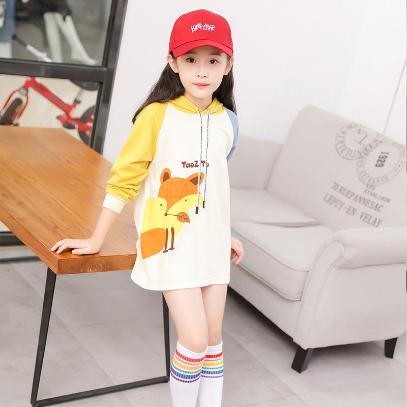 Girls Spring and Autumn Cotton Sweater 2021 Medium-Large Children's Long T-shirt Children's Western Style Top Mid-length