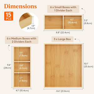 Bamboo Drawer Organizer Adjustable Rectangular <b>Storage</b> <b>Box</b> For <b>Kitchen</b> Cosmetic Office Use - Product Image 2