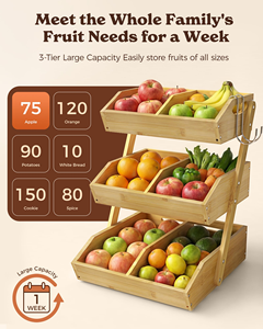 Bamboo Three-Layer <b>Standing</b> Type Fruit <b>Basket</b> & Bowl for Kitchen Countertop <b>Vegetable</b> Storage Eco-Friendly - Product Image 2
