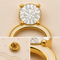 Broche en émail souple 3D UV en forme de bague de fiançailles, bijou plaqué or, badges métalliques personnalisés, vente en gros