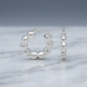Modernos Pendientes de Aro Redondos con Textura de Cuentas, Plata de Ley 925 [6.0mm de Diámetro] - Product Image 2