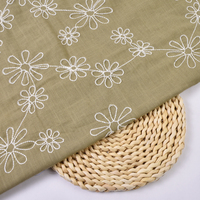 Tissu en coton biologique 100% ODM/OEM, effet lin, motif floral brodé, pour robe de femme, vêtements, pantalons pour garçons et filles