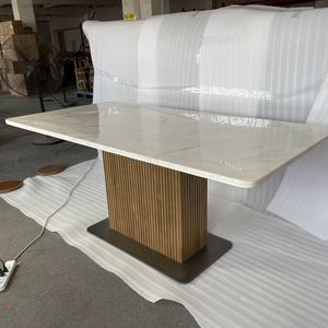 Design White Marble Top Solid Wood Base Dining <b>Tables</b> - Product Image 3