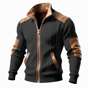 Chaqueta Casual de Hombre con Capucha, Gruesa y Cálida, con Combinación de Colores y Texturas, Mezcla de Algodón y Terciopelo, con un Solo Botón, para Primavera - Product Image 1