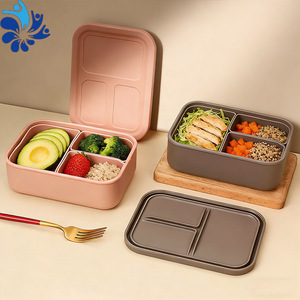 Silicone Lunch <b>Box</b> 3 Compartment Microwave Safe Leak Proof Food Container For Adults Students Office Use - Product Image 4