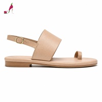 Sandales plates sexy pour femmes avec anneau d'orteil et bride large, style minimaliste, en similicuir souple, classiques pour l'été, le quotidien, les trajets et les sorties