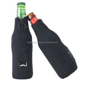 Drop Shipping Preço Barato RTS Preto Neoprene Beer Bottle Cooler Sleeve Beer Bottle Holder com Built-In Abridor Removível