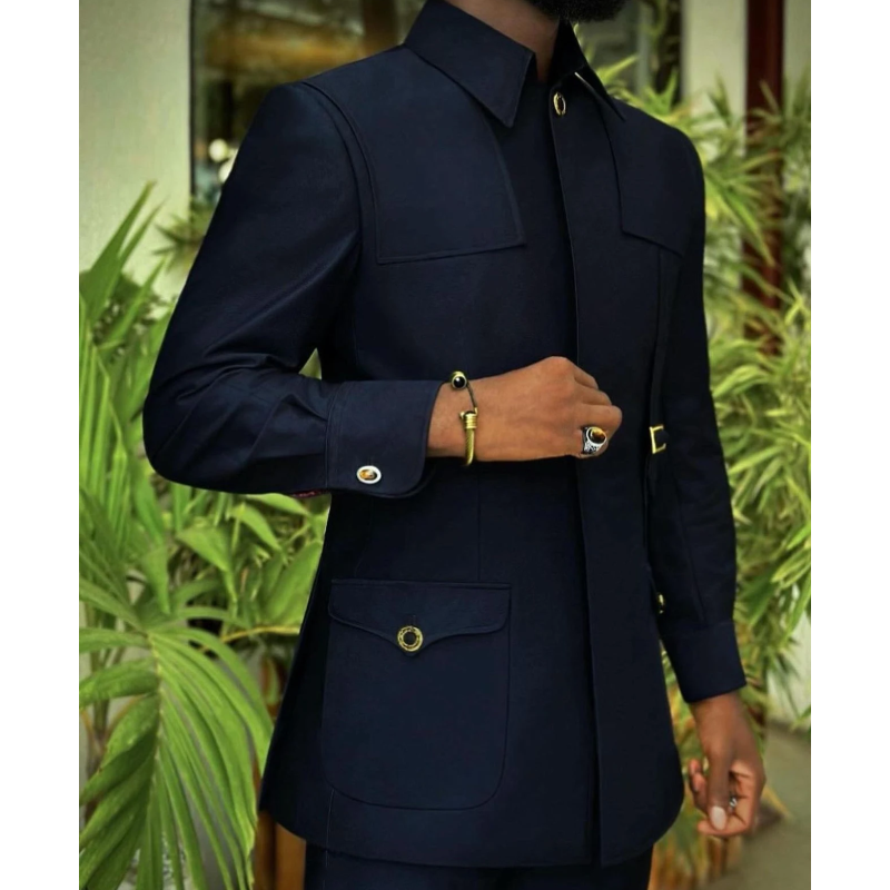 Navy Blue Suit for Wedding Elegant Slim Fit Men's Suits