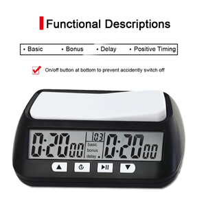 Profession eller Advanced <span class=keywords><strong>Digital</strong></span> <span class=keywords><strong>Chess</strong></span> <span class=keywords><strong>Clock</strong></span> <span class=keywords><strong>Timer</strong></span> Mehrzweck-<span class=keywords><strong>Timer</strong></span> für tragbare Spiele Grundlegende Bonus verzögerung Positive Zeit für Schachspiele - Product Image 6