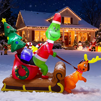 Grinch de Noël gonflable avec chien Max traînant un traîneau, décoration de Noël pour les fêtes de Noël et du Nouvel An, lumière LED