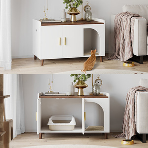 Cross-border best-selling concealed <b>cat</b> litter box furniture with scratching <b>mat</b> and litter pad, wooden <b>cat</b> house, bedside - Product Image 1
