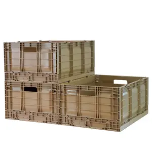 Siêu thị nhựa Crate xếp chồng với xử lý gấp lưu trữ Thùng cho kệ