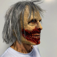 Masque intégral en latex de zombie aux yeux bleus/colorés, cheveux gris, peau jaune, bouche sanglante, yeux rouges, pour Halloween, fête amusante et déjoke
