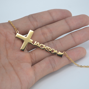 Collana con nome a croce con catena placcata in <span class=keywords><strong>oro</strong></span> 14 carati 18 carati con gioielli religiosi da <span class=keywords><strong>uomo</strong></span> di alta qualità - Product Image 3