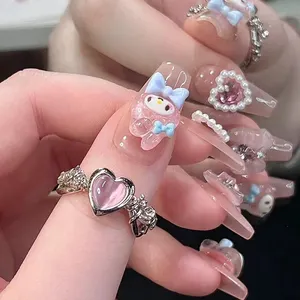 Модные 10 шт. французские ногти для женщин Простые розовые ногти стиль акриловые полные наконечники накладные ногти