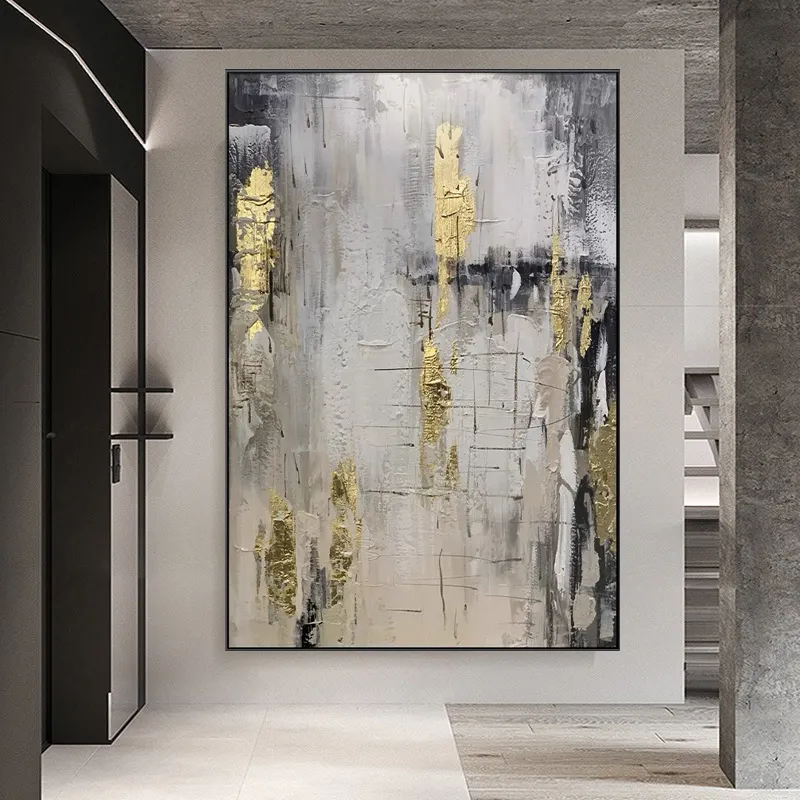 Home living room Decor Wholesale Large abstract Oil Painting on canvas handmade Wall Art gold foil Gray canvas art Oil Painting