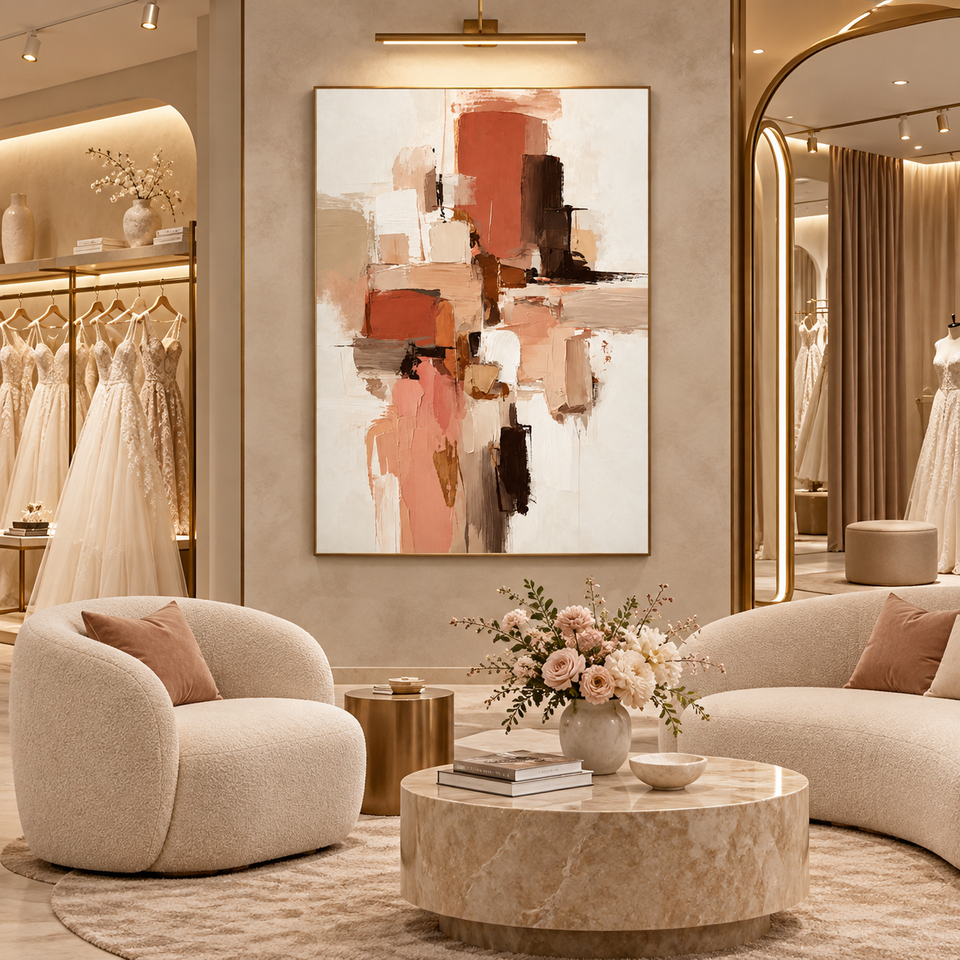 Terracotta Peach Abstract Oil Painting on Canvas Hand Painted Textured ...