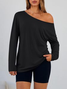 Trendy Queen Womens <strong>off</strong> <strong>the</strong> <strong>Shoulder</strong> <strong>Tops</strong> Oversized Solid Long Sleeve Casual Washable Tshirts 2026 - Product Image 2