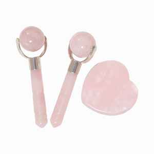 High quality Rose Quartz Face <b>massage</b> Tools 100% Natural Heart Guasha stone and Jade Roller Set - Product Image 3