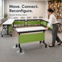 Table de formation pliable en bois avec roulettes verrouillables, plateau rabattable, gain de place, pour bureaux, salles de classe et salles de formation