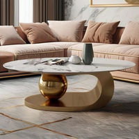 Meubles de salon de luxe Nodric, table basse ronde moderne en acier inoxydable avec plateau en marbre ardoise et métal doré pour usage hôtelier