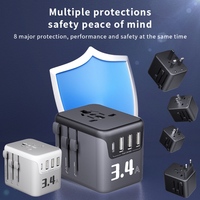 3.4A adaptor charger perjalanan universal Internasional semua dalam satu pengisi daya multifungsi ke AS Inggris EU AUS dengan