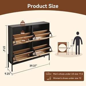 Zapatero de ratán con 4 puertas abatibles, elegante y estrecho, para entradas y pasillos - Product Image 4