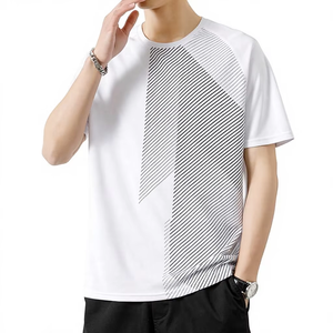 T-shirt en coton noir pour homme, coupe longue, Dry Fit, qualité sport, épais, imprimé intégral - Product Image 5