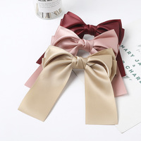 Barrette à cheveux longue en ruban satiné triple couche coloré, style coréen, pour femmes