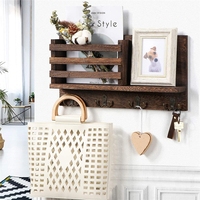 Porte-courrier mural en bois, organisateur de trieurs de courrier avec 4 crochets à Double clé