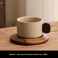 Ensemble de tasses à café en céramique de style vintage avec motif floral, mug à thé avec sous-verre en bois, cadeau pour les clients avec logo