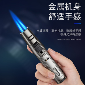 JOFI Metal Jet Lighter Double Flame Windproof Portable Cigar Welding Torch Silver Refillable Butane <b>Gas</b> Business Gift - Product Image 4