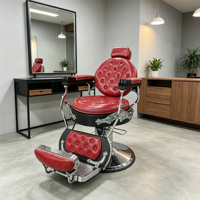 Fauteuil de barbier vintage rouge capitonné, robuste, hydraulique, inclinable, avec repose-pieds et appui-tête