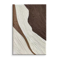 Peinture à l'huile abstraite texturée peinte à la main, art mural minimaliste brun et blanc pour la décoration intérieure