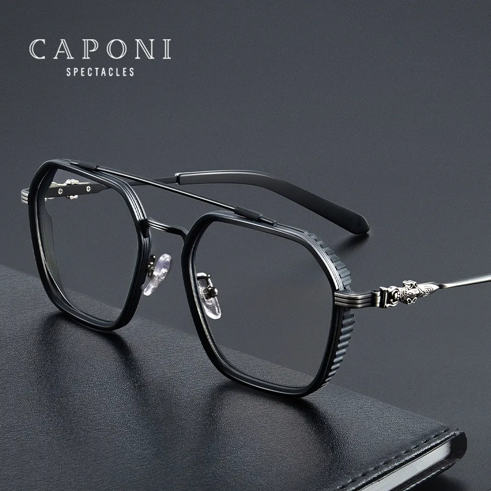 CAPONI Eyeglasses For Men Anti Blue Ray Discoloration Optical Glasses Clear Vision High Quality Alloy Full Frame Glasses BF9026